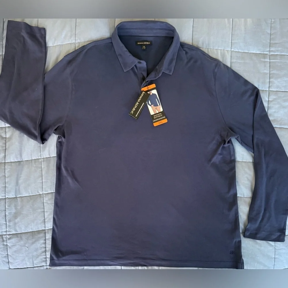 Banana Republic Luxe Touch Long Sleeve Polo Blue XXL NWT